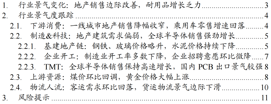 地产销售边际改善，耐用品增长乏力|中观景气9月第1期